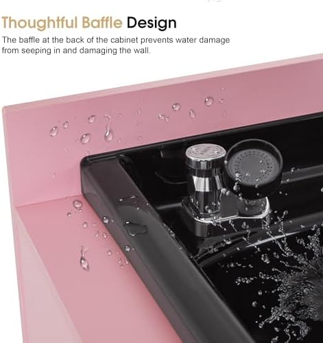 BarberPub Barber Storage Shampoo Station with Bowl & Cabinet 7131 (Pink) - Image 7