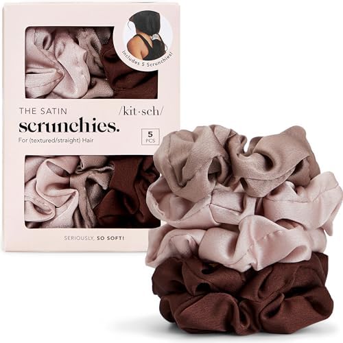 Kitsch Satin Scrunchies for Women - Hair Ties No Damage - Cameo, 5pcs by Kitsch