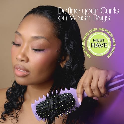 Curl Trainer Pro Curl Defining Brush for Curly & Wavy Hair, Curly Hair Brush 3 in 1 Styling for Detangling Shaping Wet & Dry Hairs with Built-In-Volume Pick Handle - Purple - Image 3