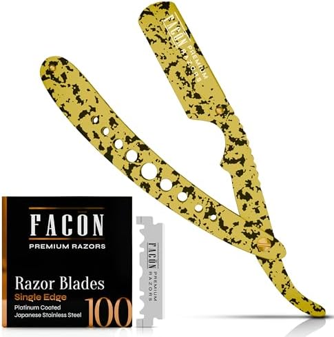 Facón Straight Razors for Men - Professional Barber Straight Edge Razor Kit with 100 Blades, Classic Stainless Steel Barbero Shaver for a Smooth & Precise Shave, Premium Barber Razor for Men's Shaving by Fac%C3%B3n