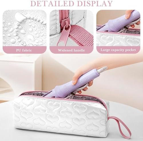 Heat Resistant Hair Tools Travel Bag, Portable Storage Case Pouch with Heart Pattern for Curling Irons, Flat Irons, Hair Straighteners and Accessories (White) - Image 3