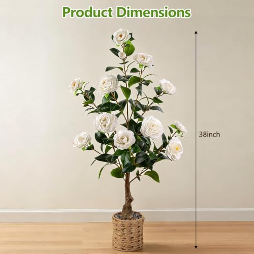 3FT Artificial Camellia Tree, Faux Camellia Plant Outdoor Camellia Flowers Tree Greenery Potted Plant for Living Room Door Patio Deck Yard Décor Outdoor Indoor - Image 2