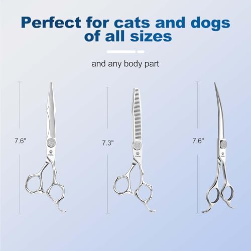 GLADOG Luxury Dog Grooming Scissors Set - 7" Straight, 6.5" Thinning, 7" Curved Dog Shears for Grooming - 9CR Steel, Professional Grooming Kit for Dogs - Image 6