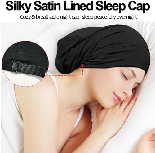 Satin Bonnets for Sleeping Adjustable Silk Lined Bonnet Sleep Cap Hair Wrap - Image 4