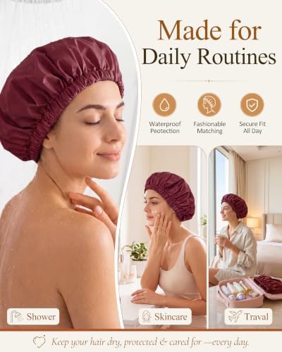 Edoneery Shower Caps for Women Reusable Waterproof, Shower Hair Cap - Image 4