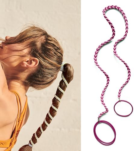 Spiral Hair Ties for Women, 25" Elastic No Tangle Hair Ties Damage-Free Ponytail Wrap for Thick Long Hair Motorcycle Hair Accessories for Sports- Bike Riding Swim Skiing- Hot Pink/Pink by Unknown