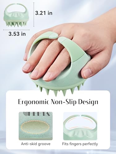 HEETA Scalp Massager with Soft Silicone Bristles for Hair Growth, Dandruff Removal, and Scalp Relaxation - Shampoo Brush for Wet or Dry Hair (Green & Purple) - Image 2