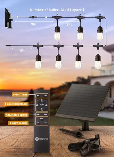 Brightown 55FT Solar String Lights Outdoor, 16+1 Shatterproof LED Lights - Image 2