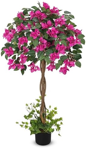 Briful 3.94FT Artificial Bougainvillea Tree in Pot – Faux Silk Bougainvillea Floral Tree Decorative Pink Fake Trees for Home Office Living Room Indoor Outdoor Décor by Briful