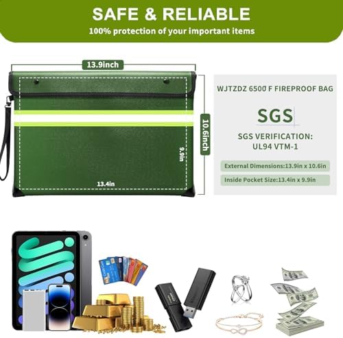 6500°F Fireproof Document Bag,Upgraded Fireproof/Waterproof Money Bag with Zipper/Reflective Strip,Storage Pouch for A4 Letter Size Document,Cash,Cell Phone,Passport - Image 5