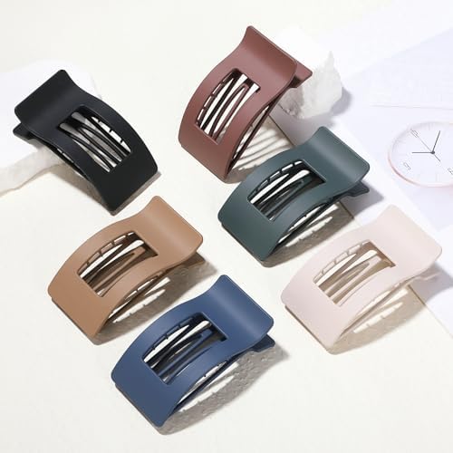 French Flat Hair Clips for Women 6pcs Hair Claw Clips for Thick or Thin Hair Matte Claw Clips for Girls Barrettes Non-Slip Strong Hold Hair Accessories for Women (Dark Colorful) - Image 5