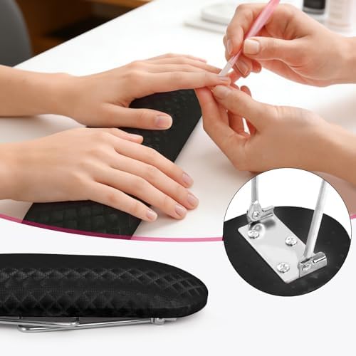 krofaue Metal Arm Rest for Nails Tech, Stable Nail Arm Rest with Phone Holder, Leather Manicure Hand Pillow with Non-Slip Aluminum Alloy Legs for Salon Nail Tips Art Table - Image 6