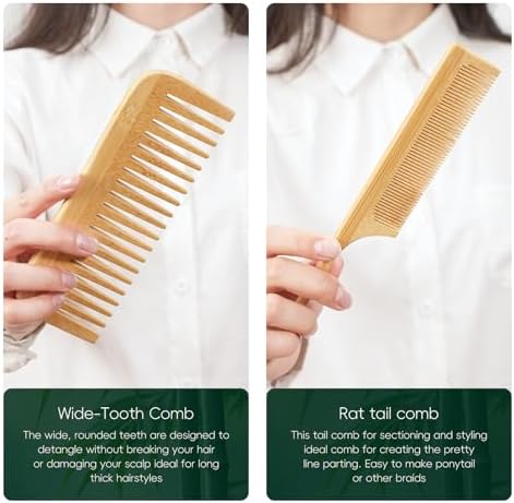 MRD Bamboo Hair Brush Set, 4-Piece Detangling Hairbrush and Comb Kit, Paddle Brush for Women Men Kids, All Hair Types-Gift Box - Image 7