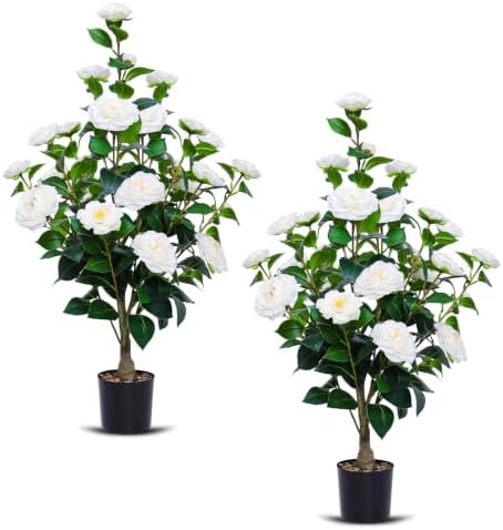 2 Pack Artificial Camellia Trees with Potted (White Flowers) by Unknown