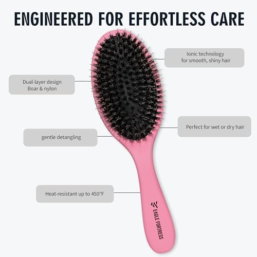EAGLE FORTRESS Boar Bristle Hair Brush for Fine Hair & Extensions, Rose - Image 3