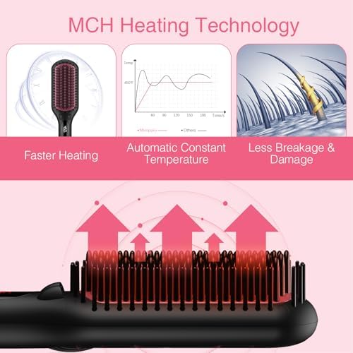 Enhanced Ceramic Hair Straightener Brush by MiroPure, 2-in-1 Ionic Straightening Brush with Anti-Scald Feature, Auto Temperature Lock & Auto-Off Function (Black) - Image 3