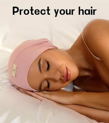 SECZIPE 2pcs Silk Satin Bonnet Hair Wrap for Sleeping, Adjustable Strap Curly Natural Hair Night Caps for Women Men(Pink&Pink) - Image 2