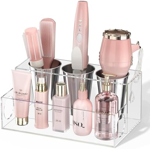NIUBEE Acrylic Hair Tool Organizer,Hair Dryer Holder Countertop with 3 Cups by NIUBEE