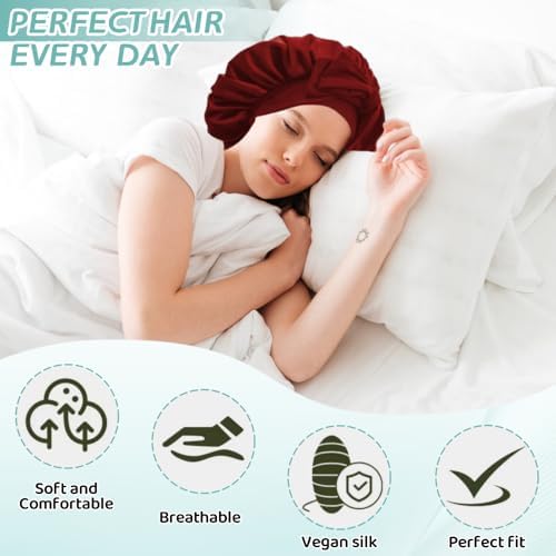 Silk Bonnet for Sleeping Women，Hair Bonnet for Sleeping Silk Night Cap for Curly/Natural Hair Skin Russet‌, Large - Image 2
