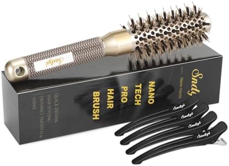 Sndyi Small Round Brush for Blow Out, Nano Thermal Ceramic Ionic Round Hair Brush with Boar Bristles, Boost Shine & Volume, For Short Hair with Quick Blow Drying & Salon Styling -2 Inch, Barrel 1 Inch by Sndyi