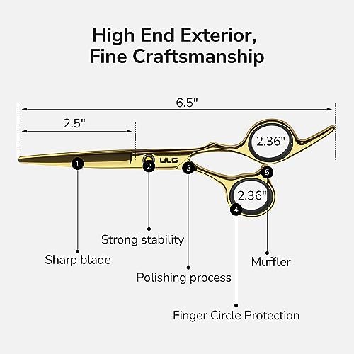 Hair Cutting Scissors Thinning Shears Kit ULG Professional Barber Hairdressing Texturizing Salon Razor Edge Scissor Japanese Stainless Steel 6.5 inch Gold - Image 5