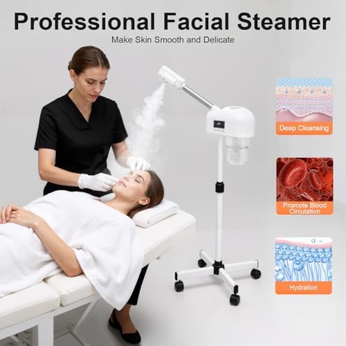 Standing Facial Steamer with LCD Timer 0-20min, Ozone Face Steamer Machine, Movable Pedicure Steamer with Wheels & Adjustable Height, Portable Skin Care Spa for Home Beauty Salon - Image 4