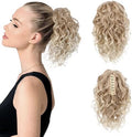 Flufymooz Ponytail Extension, 12" Short Claw Ponytail Extension Wavy Curly Jaw Clip in Pony tails Hair Extension Natural Synthetic Hairpiece for Women(Dark Blonde to Light Blonde) by Flufymooz