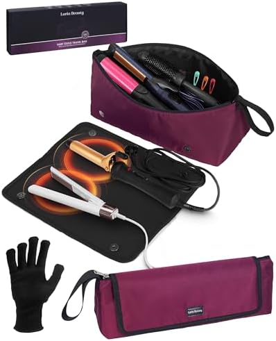 2-in-1 Hot Hair Tools Travel Bag, Removable Heat-Resistant Silicone Mat, Clear Pockets for Accessories, Protects Surfaces from Burns, Ideal for Curling & Flat Irons, Includes Heat-Resistant Glove by LARIABEAUTY