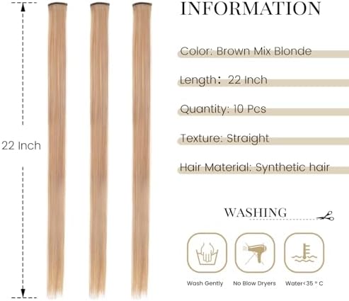 10 Pcs Colored Clip in Hair Extensions 22 Inch Brown Mixed Blonde - Image 2