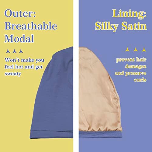 2 Pcs Adjustable Silk Hair Bonnet for Sleeping, Satin Lined Sleep Cap for Women and Men, Silk Hair Wrap Slouch Beanie. - Image 4
