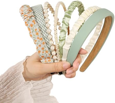 7 Pcs Headbands for Women Girls, Non Slip Cute Pearl Floral Padded Vintage Wide Fashion Multi-style Headbands for Girls - Image 3