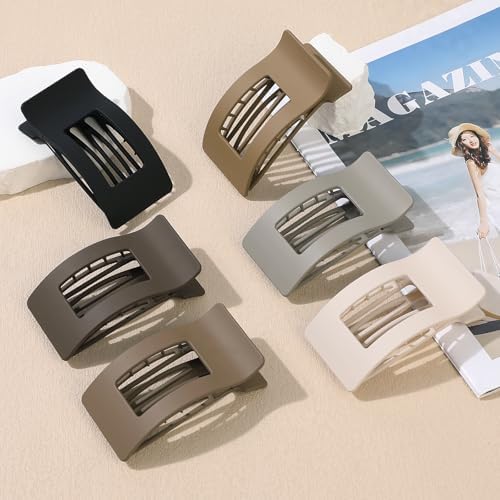 French Flat Hair Clips for Women 6pcs Hair Claw Clips for Thick or Thin Hair Matte Claw Clips for Girls Barrettes Non-Slip Strong Hold Hair Accessories for Women (Brown Grey) - Image 2