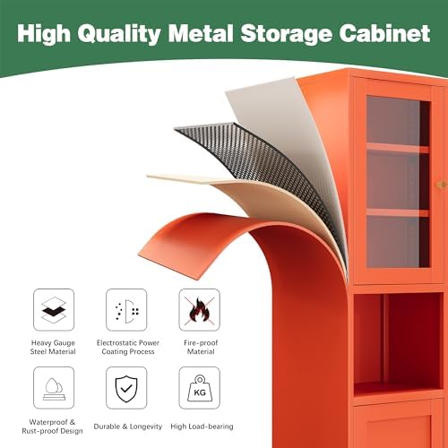 Slim Pantry Cabinet with Hutch, 67" Tall Narrow Storage Cabinets for Small Space,Narrow Metal Corner Cabinet with 3 Adjustable Shelves, Freestanding Tall Bathroom Cabinet for Entryway, Living Room - Image 7