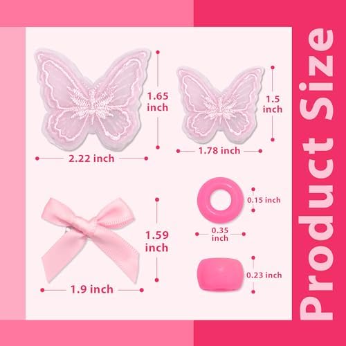 100PCS Small Pink Bows Gradient Hair Beads for Braids Embroidery Butterfly Hair Clips Loc Jewelry Acrylic Large Beads Cute Hair Accessories Dreadlock for Women and Girls - Image 4