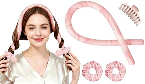 Satin Heatless Hair Curler Set Jumbo Flexi Rods Overnight With 2 Scrunchies by kanuoc