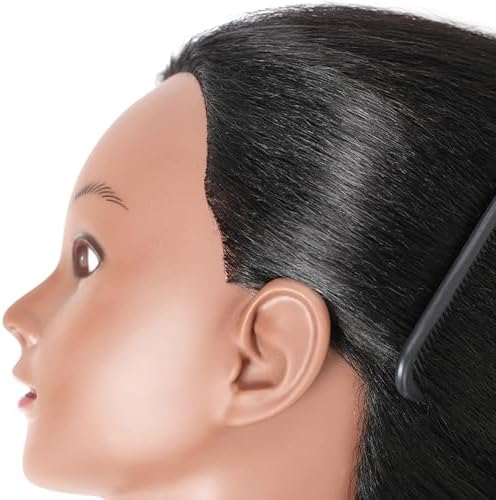 Mannequin Head with 100% Real Hair, 14" Cosmetology Mannequin Manikin Training Practice Doll Head for Hairdresser Braiding Hair Styling Hairdressing and Clamp Holder- Black - Image 5
