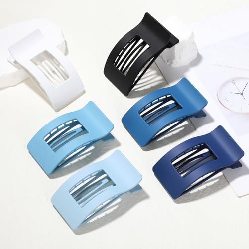 French Flat Hair Clips for Women 6pcs Hair Claw Clips for Thick or Thin Hair Matte Claw Clips for Girls Barrettes Non-Slip Strong Hold Hair Accessories for Women (Blue) - Image 5