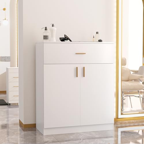 OmySalon Salon Storage Station Barber Station, Salon Stations for Hair Stylist, Free Standing Cabinet Beauty Salon Spa Equipment with 1 Drawers, 1 Storage Cabinet for Hair Styling, White - Image 2