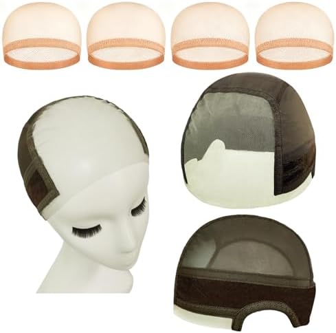 Lace Wig Grip Cap with 4 Pcs HD Wig Caps, 4x5 Transparent Lace Wig Caps for Women Lace Front, Non Slip, Adjustable Grip Cap for Glueless Wigs, Brown by Unknown