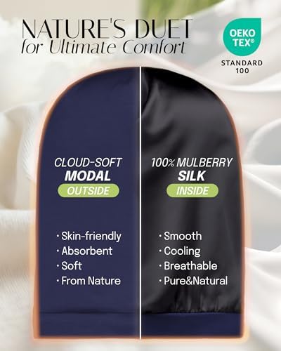 OLESILK 100% Mulberry Silk Bonnet for Sleeping Women, Hair Wrap for Curly Hair Care, Real Silk, Not Satin, Navy - Image 2
