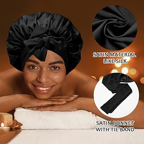 AWAYTR Wide Band Satin Bonnet, Tie-Band Sleep Cap for Curly Hair Women - Image 2