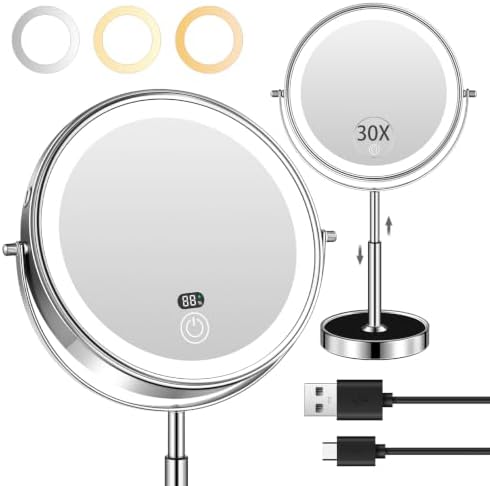 9" Lighted Makeup Mirror with Light,30X Magnifying Height Adjustable Mirror by Unknown