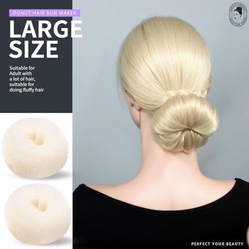 Teenitor Hair Bun Maker Set - 7 Hair Donut for Buns (1 Extra-Large, 2 Large, 2 Medium, 2 Small), 5 Elastic Bands, 20 Hair Pins, Cream White Color - Image 4