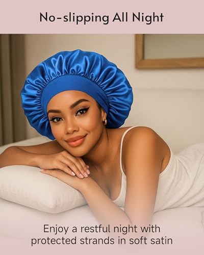 Yanideer 3 Pcs Satin Bonnet for Sleeping Double Layer Hair Bonnets for Women with Elastic Band - Image 6