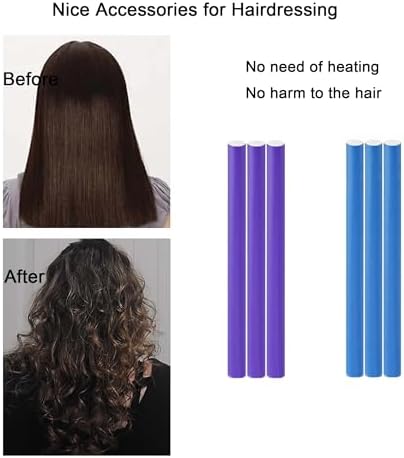 Flexible Curling Rods, 30Pcs Flexirods Long Flexible Heatless Twist Bendable Foam Hair Curls for Long Medium Short Hair, Combs - Rubber, Purple, Blue ( 9.45 x 0.55 inch ), 32 Count - Image 3