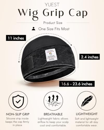 Wide Wig Grip Cap for Women Non Slip, 2-in-1 Breathable Wig Gripper Band, Comfort Fit Wig Caps for Lace Front Wigs, Black, 1 Piece - Image 6
