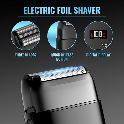 Novah Professional Barber Clippers and Trimmer Set - Foil Shaver Professional Hair Clippers for Men, Mens Cordless Hair Clipper for Barbers Haircut Kit, Fade - Image 3