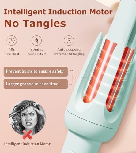 Auto Hair Curler, Automatic Curling Iron with 4 Temperature & 3 Timer, Automatic Shut-Off, Anti-Scald, Anti-Tangle Rotating Curling Wand for Hair Styling, Blue - Image 5