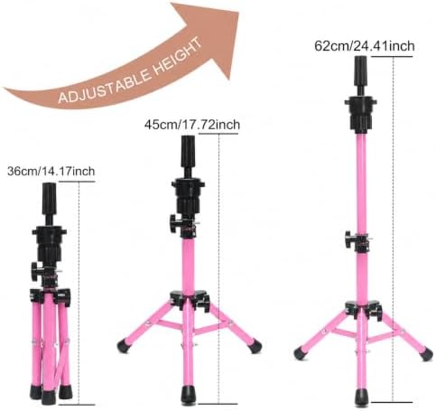 Ailsa 25" Wig Stand Tripod Adjustable Mannequin Head Stand Metal Mini Wig Head Stand for Training Mannequin Heads and Canvas Block Head (Pink) - Image 2
