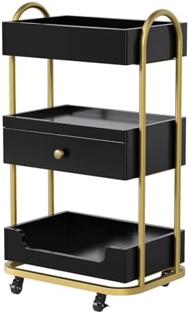 OmySalon Salon Trolley Cart, Hair Styling Station with 3 Trays & 1 Drawer, 2 Lockable Wheels, Esthetician Cart Mobile Storage Cabinet for Beauty Spa Barbershop, Black by OmySalon